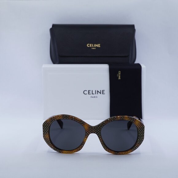 Celine CL4240IS 53A Round Sunglasses– Shiny Havana with Gold Studs Embellishment main image 7